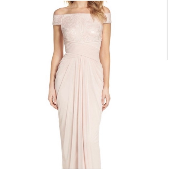 Adrianna Papel Off Shoulder Sequins Tulle Dress Size 8 Blush Pink Party Gown - Picture 3 of 16